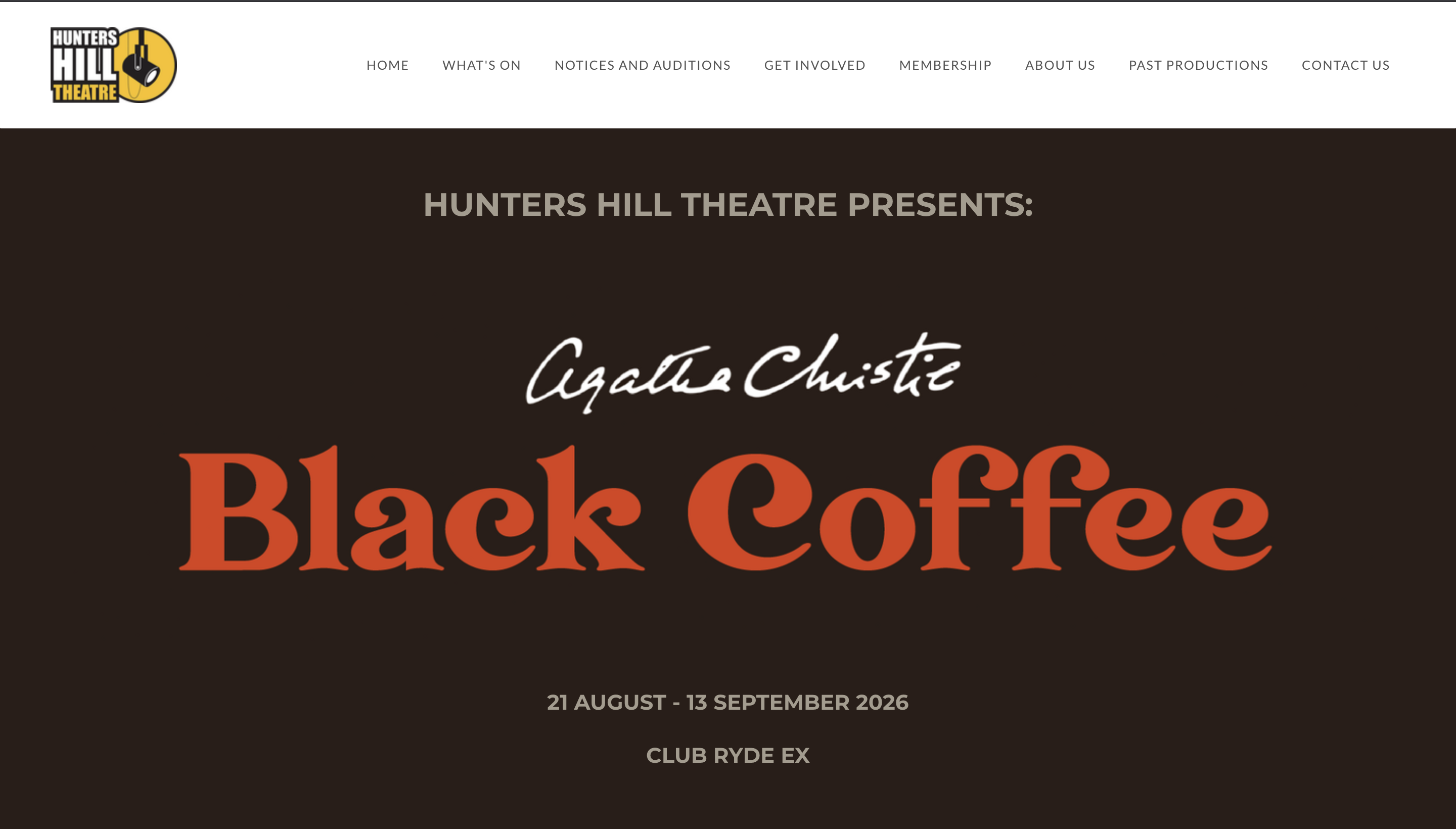 Homepage of the Hunters Hill Theatre website